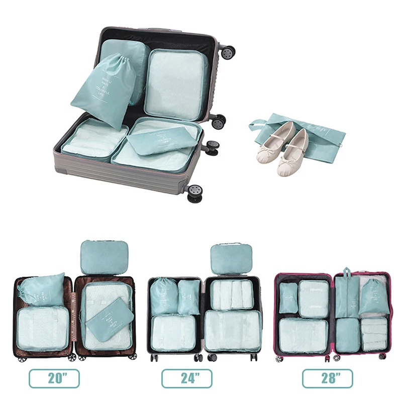 lot de 7 grands sacs de rangement de voyage pour valise ; vêtements, chaussures, rangement de maquillage pour bagages ; sac de rangement de voyage portable