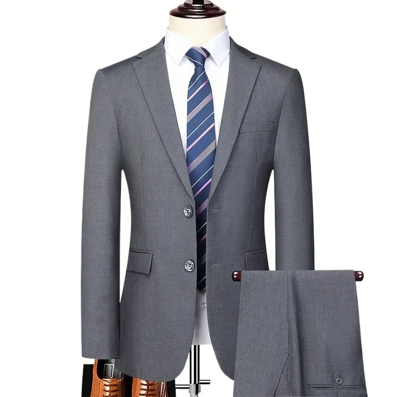 S-8XL Nouveau (Blazer + Pantalon) Hommes Mode Business Gentleman Tendance Slim-fit Décontracté Mariage Voyage Grande Taille Solide document trempé
