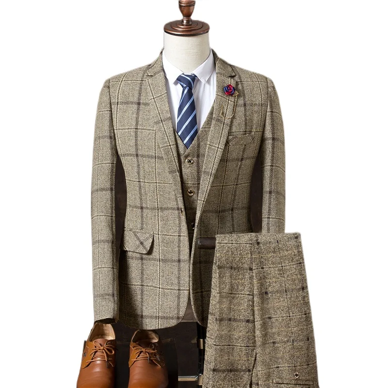 Costume Slim formel pour hommes d'affaires de mariage 3 pièces costume de Banquet Design haut de gamme à la mode (Blazer + gilet + pantalon) taille S-4XL