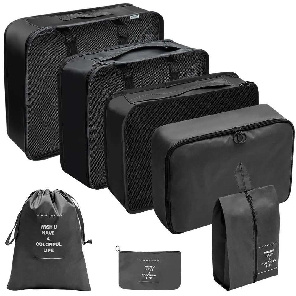 7 pièces/ensemble grande capacité organisateur de voyage sacs de rangement pliant valise étanche cubes d'emballage ensemble étuis portables