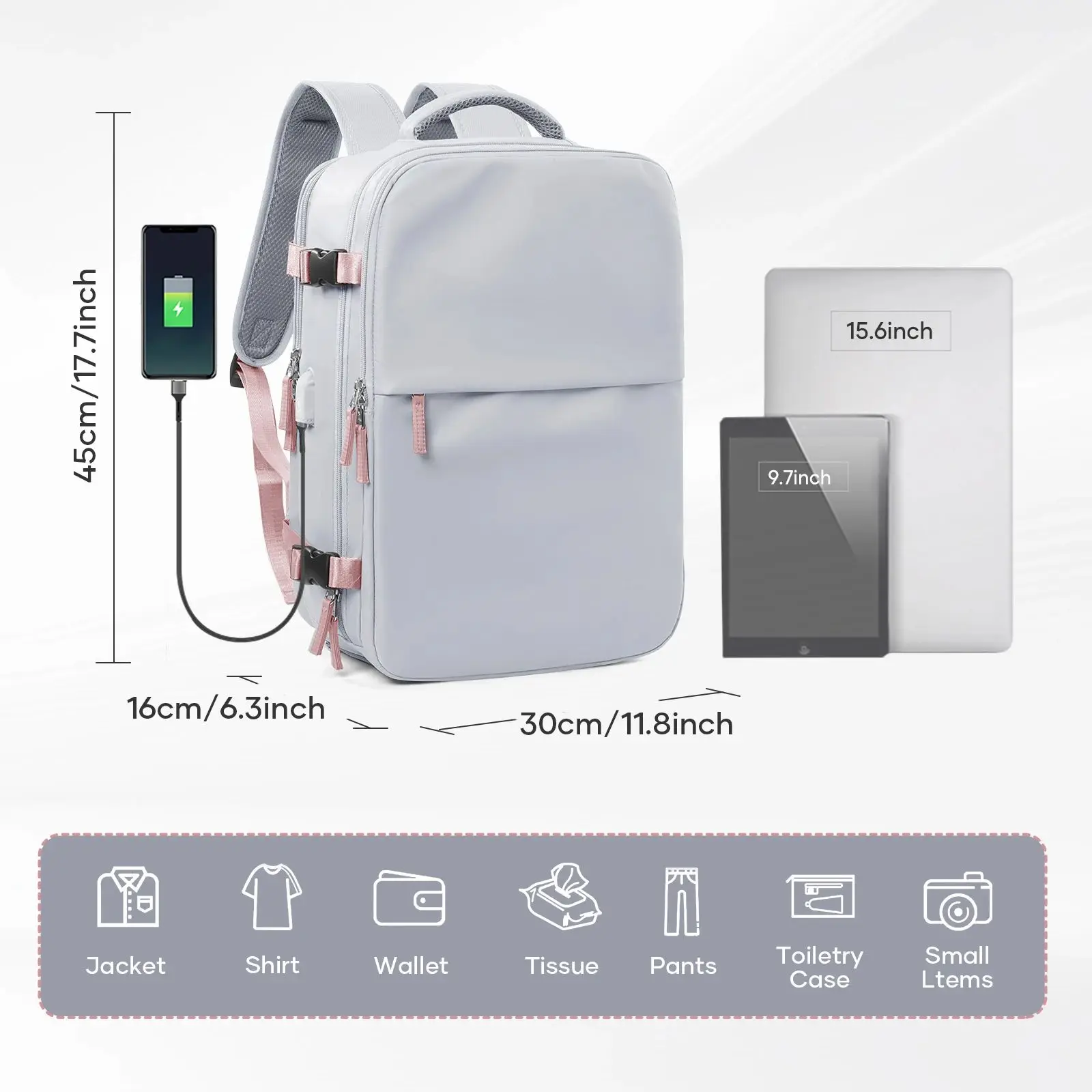 sac à dos de voyage sous vide avec pompe (cabine easyjet) sac à main d'avion pour ordinateur portable 15,6" étanche unisexe hommes femmes bagage de cabine