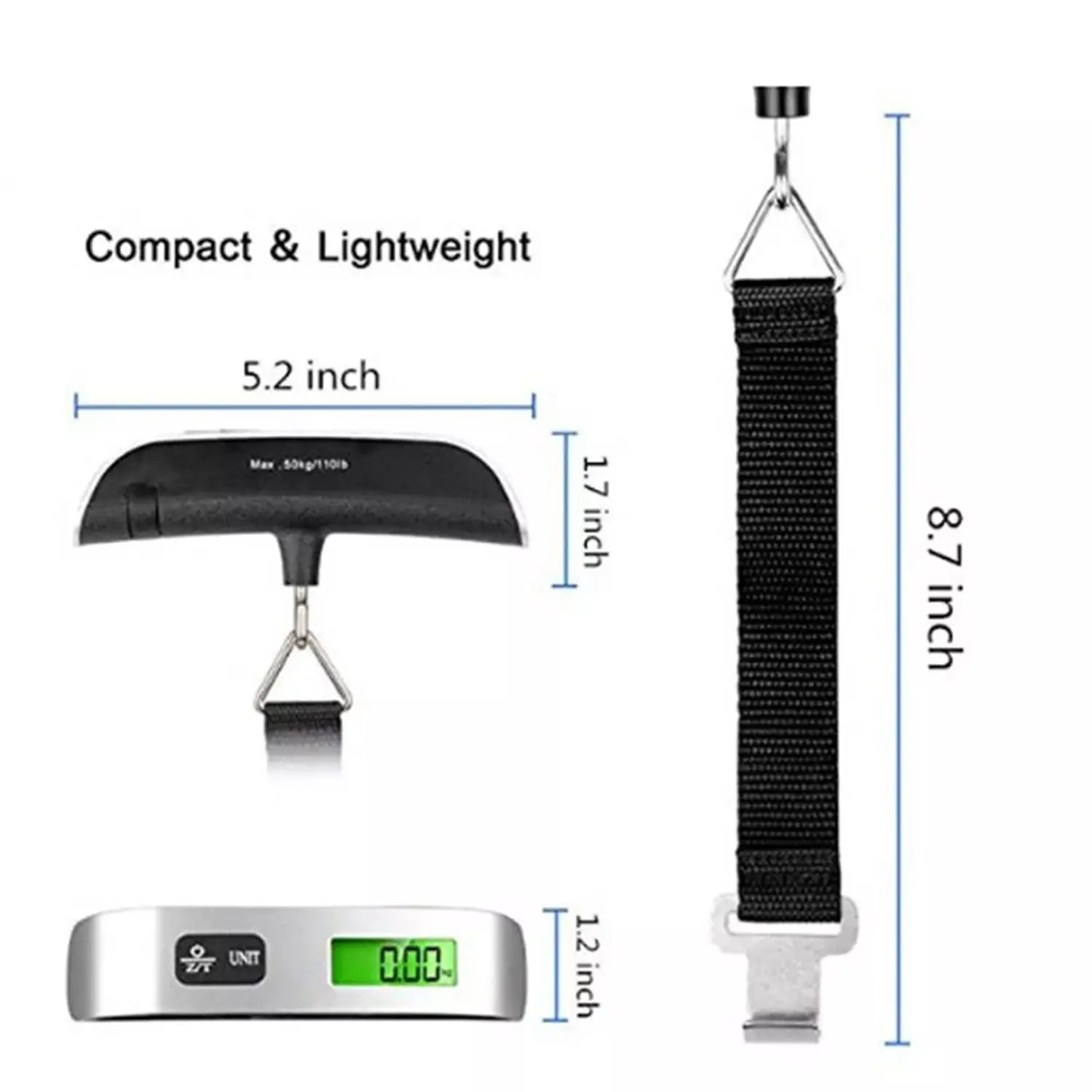 Échelle à bagages 110lb 50kg numérique portable portable Échelle de bagages suspendus pour voyage valise poids Échelle