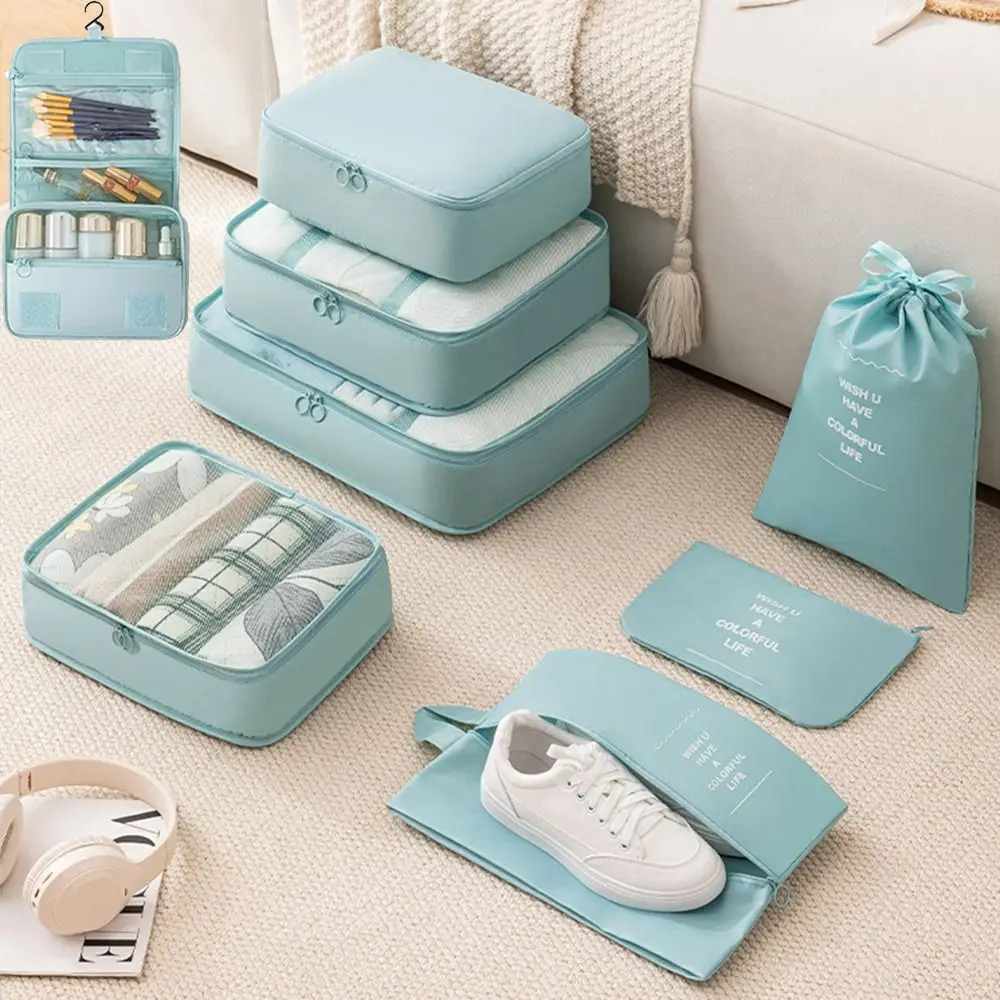 ensemble d'organisateurs de voyage pliables, 8 pièces, valise portable de grande capacité, cubes d'emballage avec poignée, pochette de valise de différentes tailles