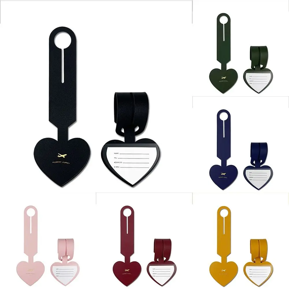 Étiquette de valise d'avion en forme d'amour, étiquette de bagage en pu, étiquette d'adresse de passage d'embarquement, étiquettes de nom de bagage, accessoires de voyage