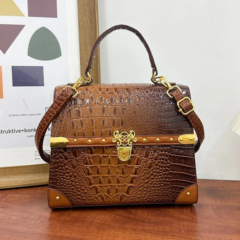 Petit sac carré pour femme, sac à main classique, motif crocodile, sac à bandoulière, designer initié, marque supérieure