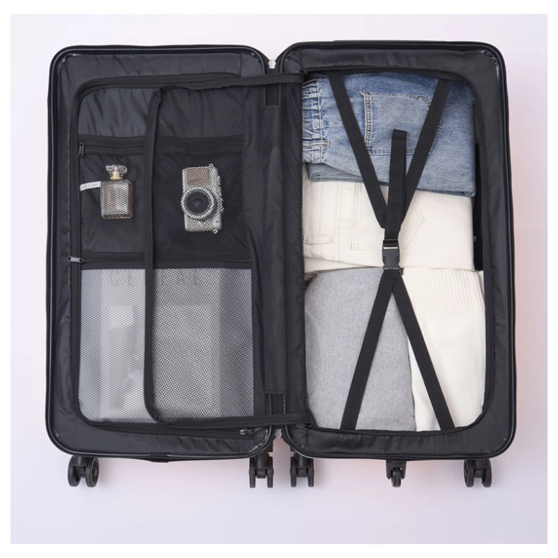 valise de voyage rectangulaire pour pc, valise légère de grande taille avec cinq roues, fixation rétractable et mécanisme d'attache de sécurité, sac de voyage à ressort rembourré