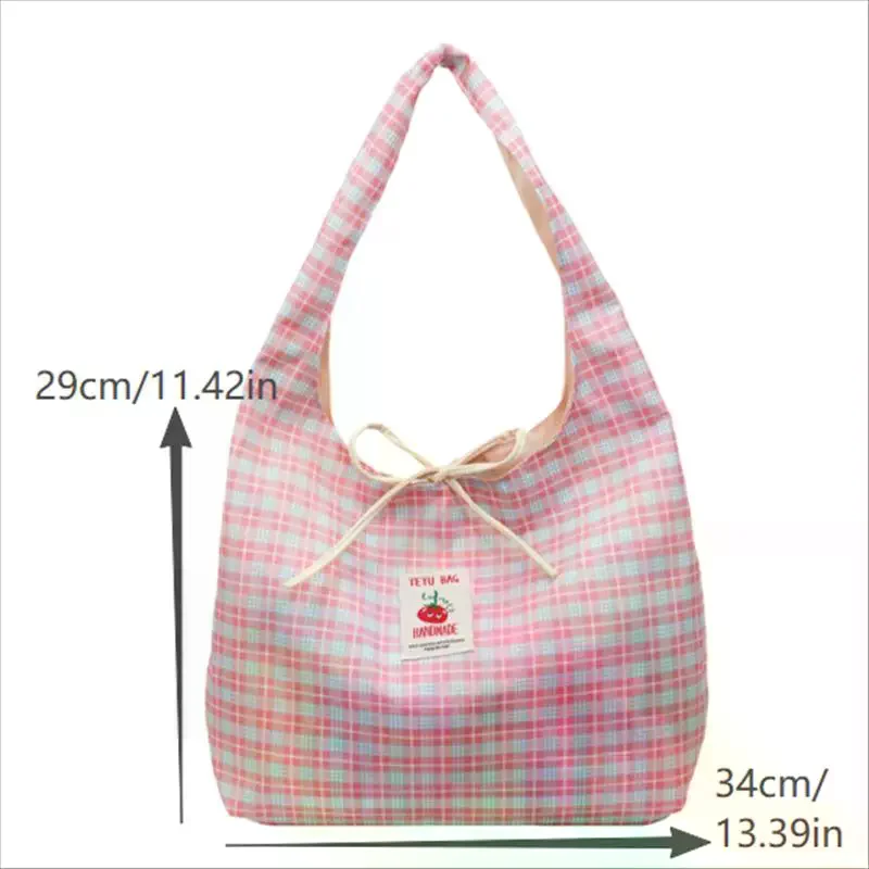 sac à main élégant à carreaux et contrastés avec nœud de grande capacité ; fourre tout décontracté et chic pour femme ; sac à bandoulière de banlieue en tendance ; cadeau parfait