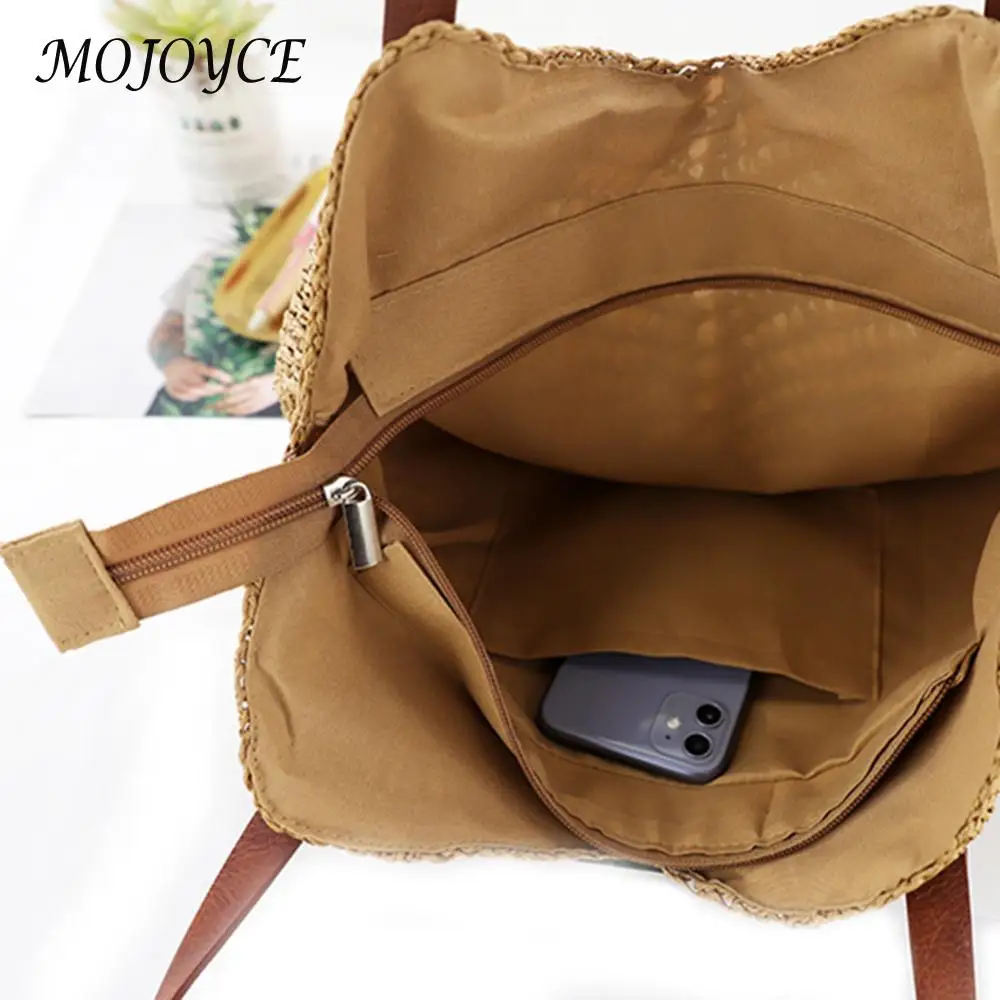 Sac à main en paille tissé à la main pour femmes, fourre-tout de plage creux, sac de voyage initié, mode