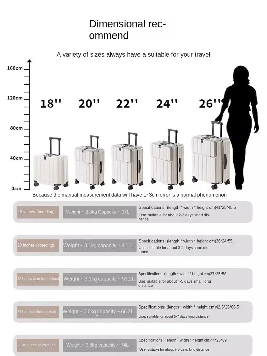 valise de cabine à roulettes muette légère, sac de voyage, verrouillage tsa, mot de passe, bagage de bain, 18/20 pouces, nouveau, 2025
