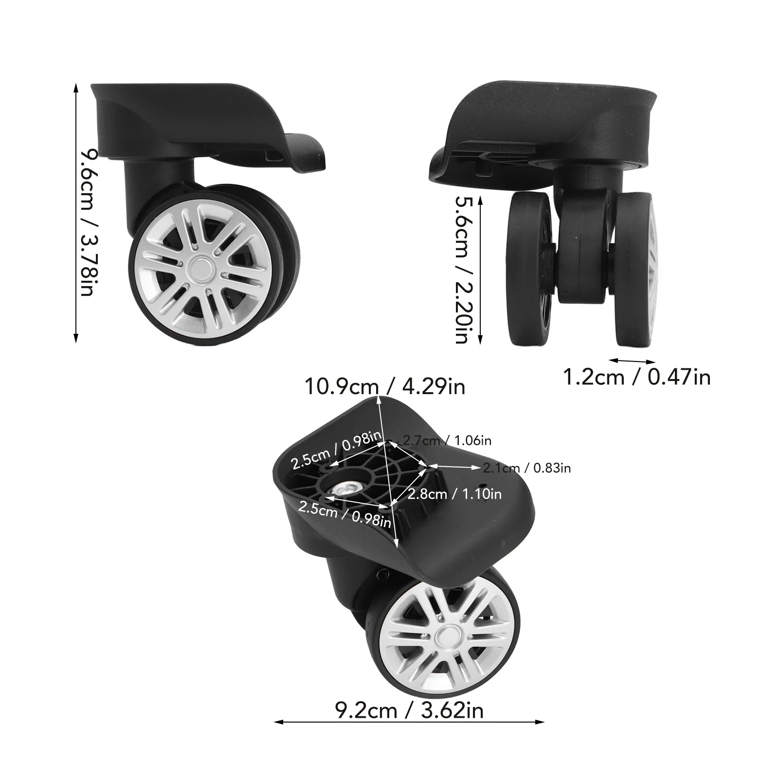 1 paire de roues de valise à bagages, roulettes de coffre, pièce de rechange de remplacement pour valise à bagages, chariot de valise de voyage