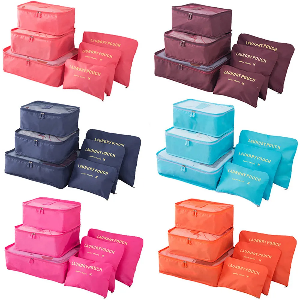 grand paquet de 6 sacs de voyage, organisateur de vêtements, sac de rangement, sac de valise de garde-robe, organisateur de voyage, sac cube d'emballage de chaussures