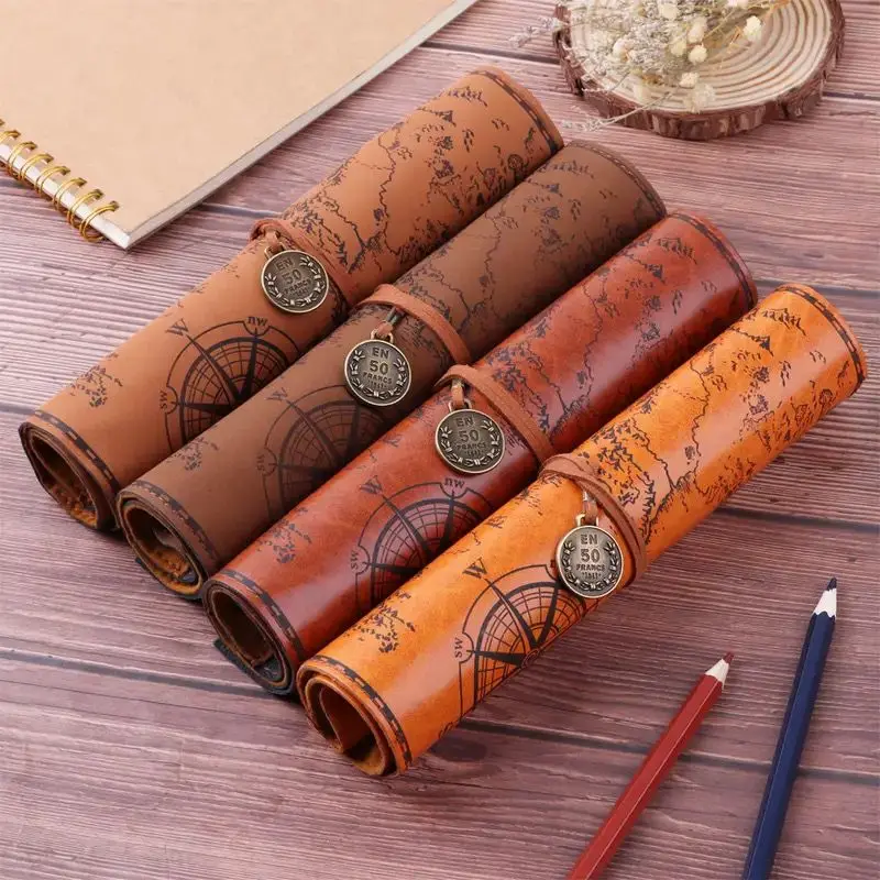 trousse à crayons portable en pu chinois, rideau de stylo simple et mignon pour enfants, étuis roulants doux de rangement de papeterie