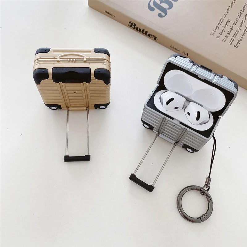 valise rétractable argentée pour airpods 1/2/3/4/pro, housse de style bagage antichoc, accessoire de voyage à la mode