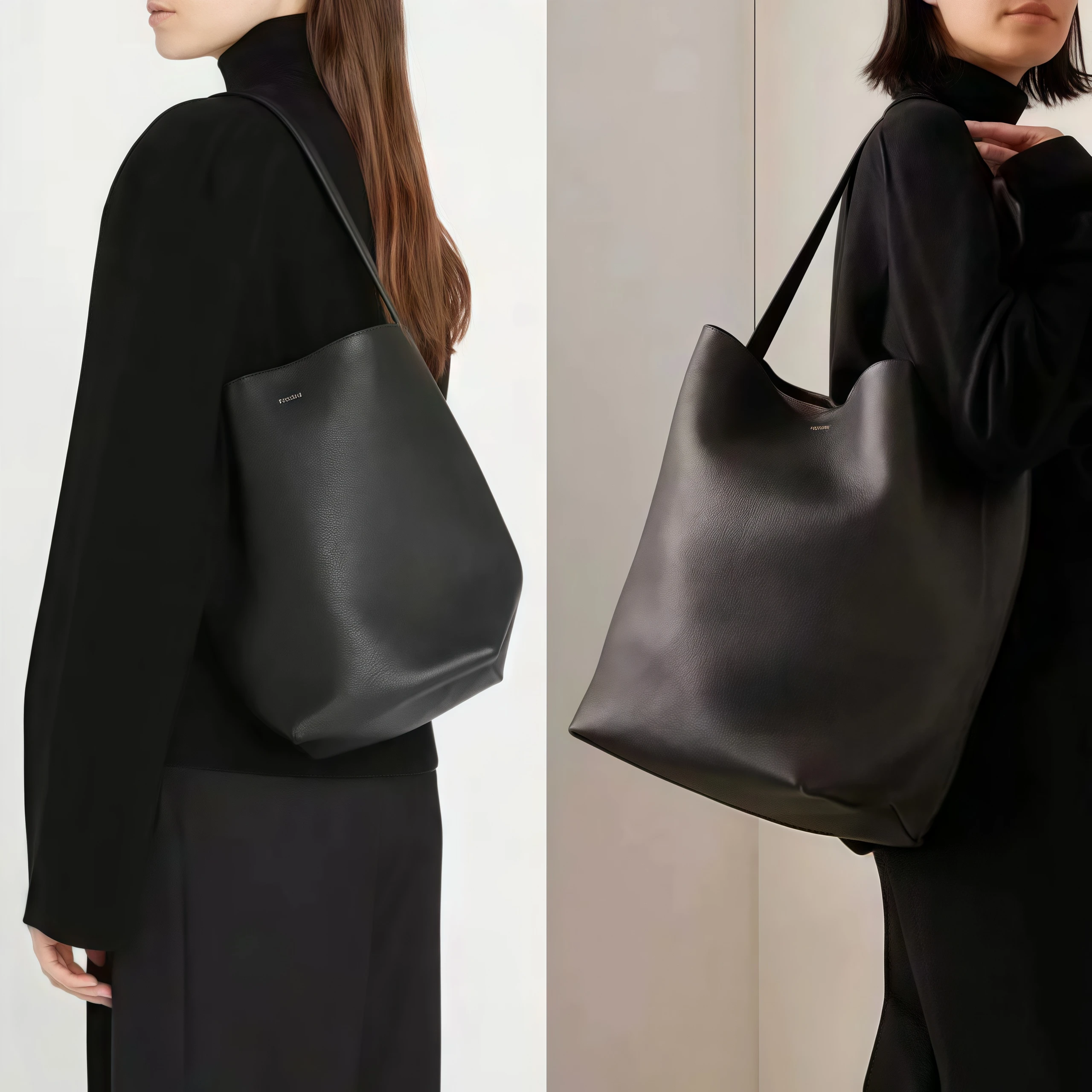 sac seau en cuir pour femme – sac fourre tout structuré souple avec poignée supérieure sur l'épaule, sac de jour minimaliste de luxe