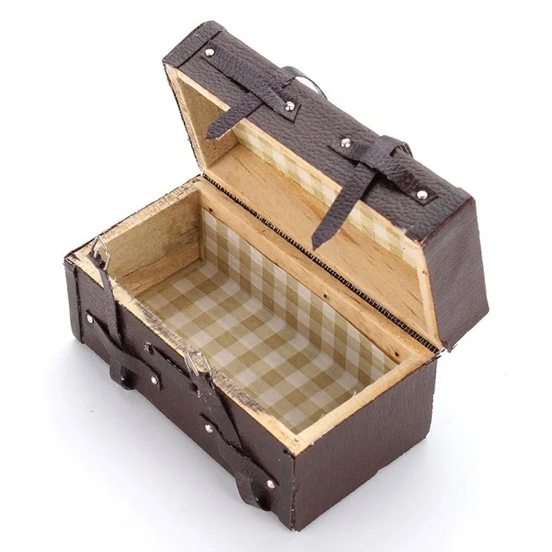 valise en bois et cuir vintage miniature pour maison de poupée, mini bagage, 1/12