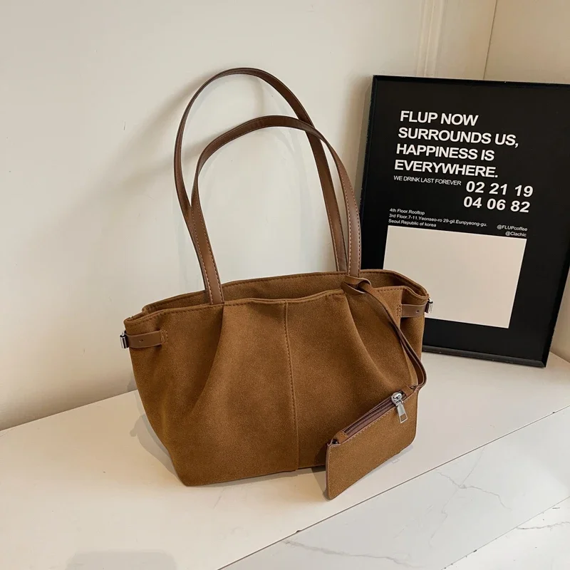 grand sac fourre tout en daim pour femme, léger, sous les bras, sac à main décontracté, solide, document, voyage, initié, e27