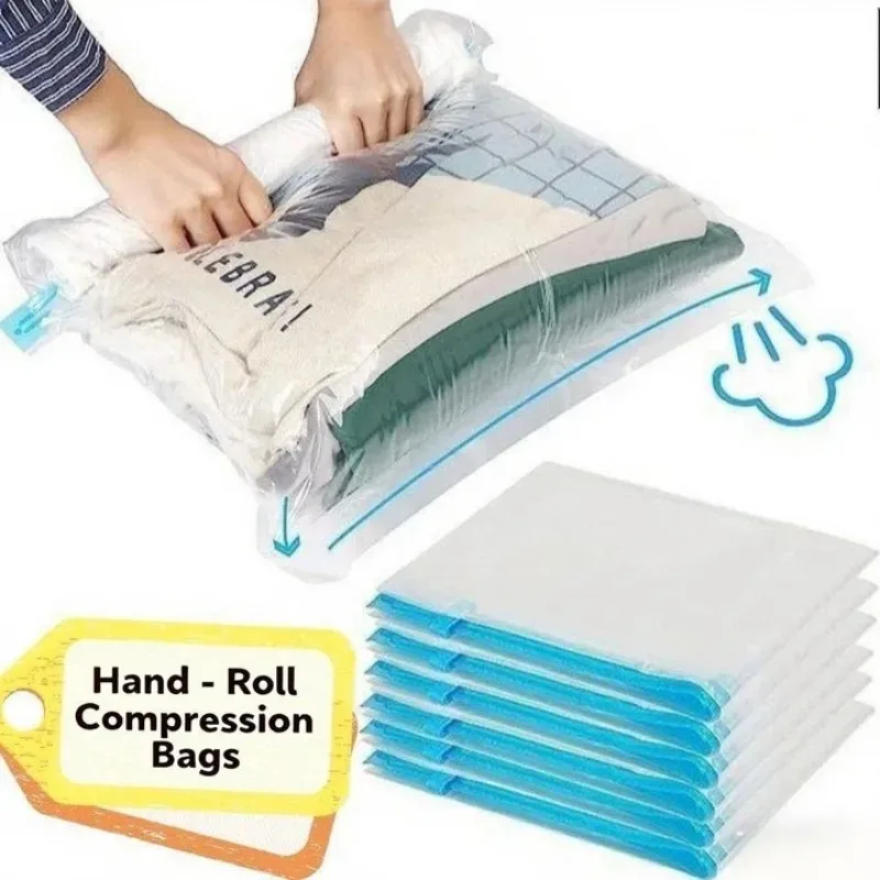 sacs sous vide réutilisables pour vêtements de voyage, sacs de rangement à compression enroulable pour valises, hauts et pantalons, sacs de rangement portables pliables