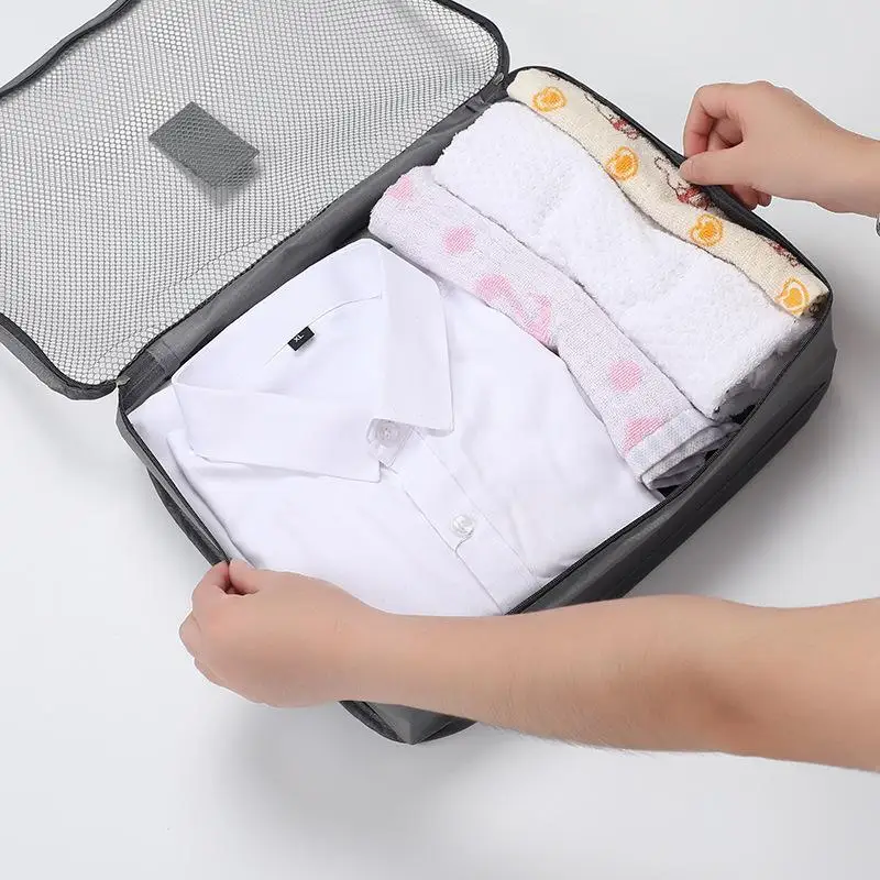 ensemble de sacs de rangement pour vêtements de voyage, 6 pièces, organisateur de bagages portable, cubes d'emballage de valise avec pochette à chaussures