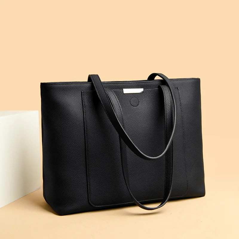 Sac à main en cuir véritable de haute qualité pour femmes, fourre-tout décontracté de grande capacité, mode cuir de vache, sac à bandoulière sous les bras de grande taille