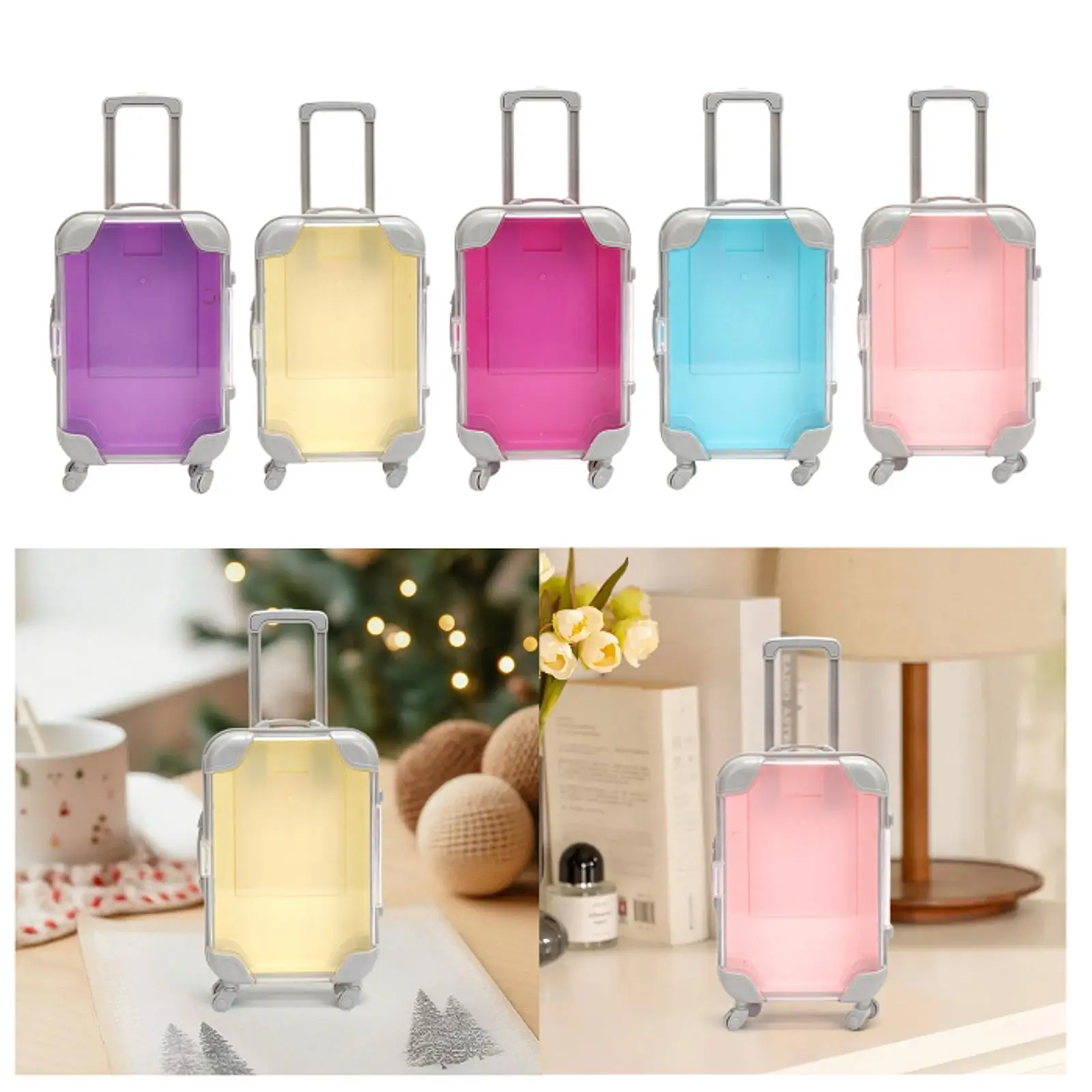 mini valise transparente avec roues rotatives et poignée, organisateur, accessoires de maison de poupée pour enfants, jouet de maquillage, cadeaux, ensemble de jeu