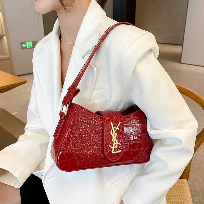 sac à main effet croco de style français 2025 – sac élégant sous les bras et bandoulière pour femme, sac à bandoulière polyvalent à poignée supérieure