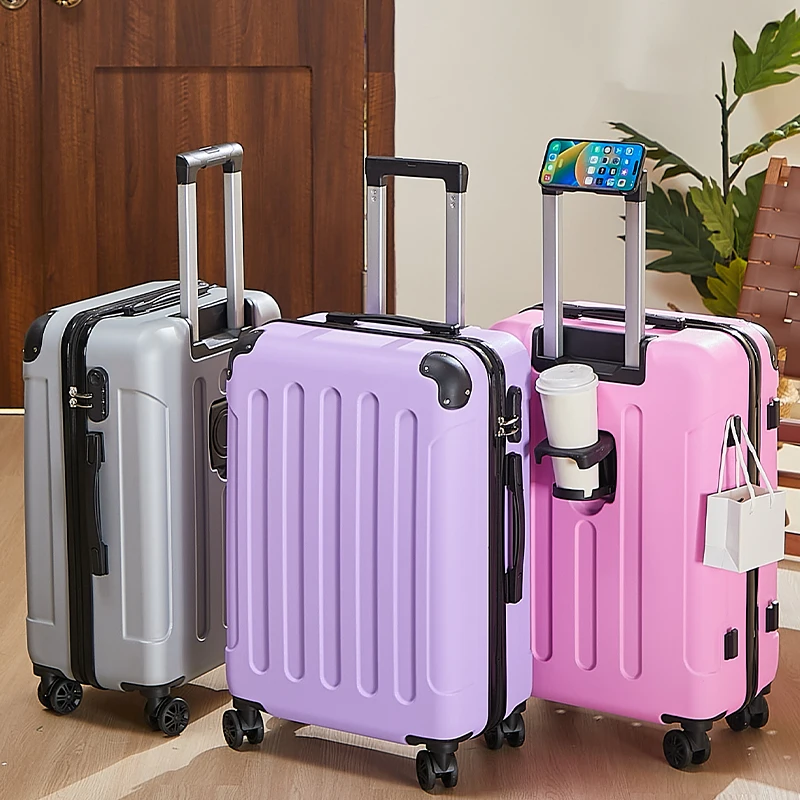 valise à bagages de 20 à 28 pouces avec porte gobelet et support pour téléphone, sac de voyage, roues essentielles pour voyage, valise