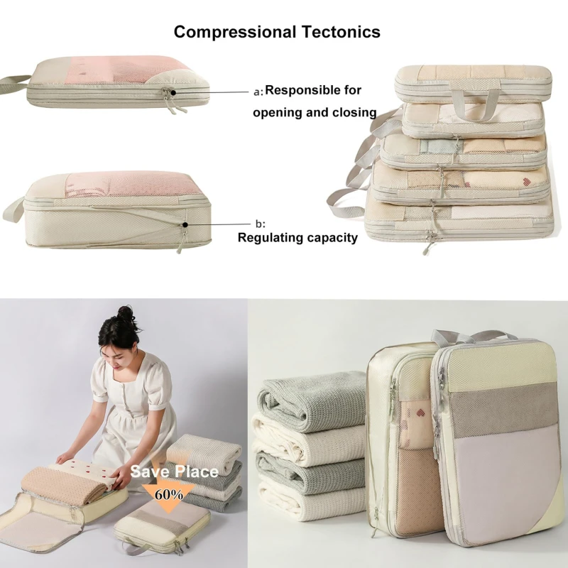 cubes d'emballage à compression pour valises, accessoires de voyage, organisateurs d'emballage extensibles, cubes d'organisation de voyage légers, 5 pièces