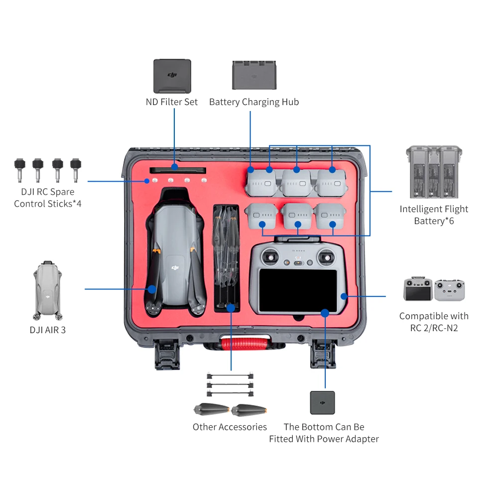 sac de rangement pour dji air 3s/air 3, valise portable, coque rigide, étui étanche, boîte de transport antidéflagrante, boîte d'accessoires pour drone