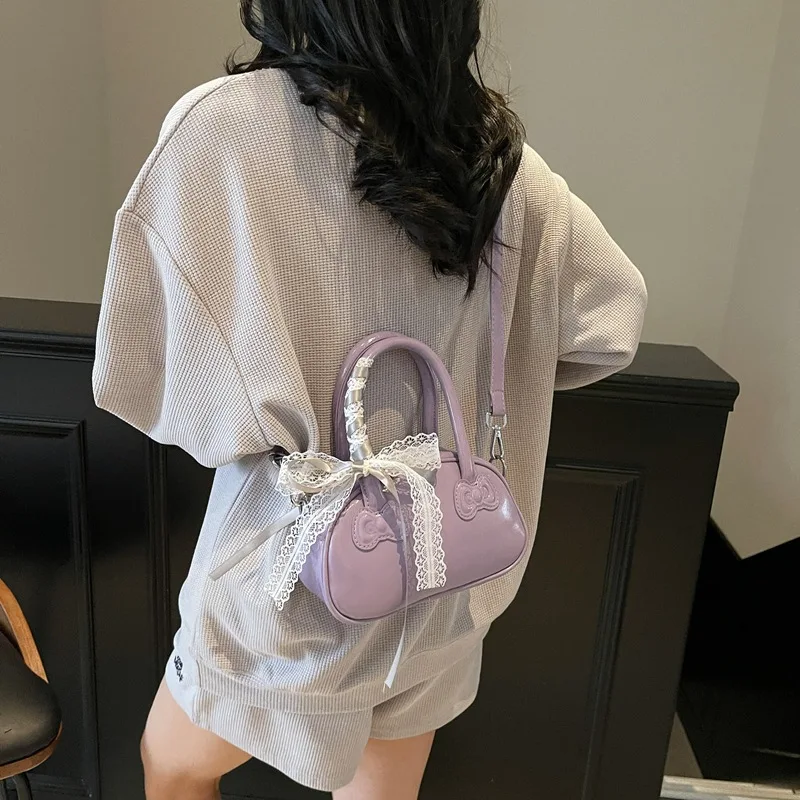 sac pour femmes version coréenne élégant portable sac d'oreiller femmes sens supérieur simple dentelle douce épaule bandoulière mignon sac à nœud