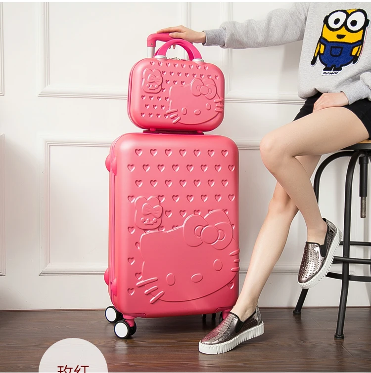 20 24 pouces kitty chat valise boîtier de chariot mignon frais étudiant ultra léger valise roue universelle dessiné à la main boîte de voyage