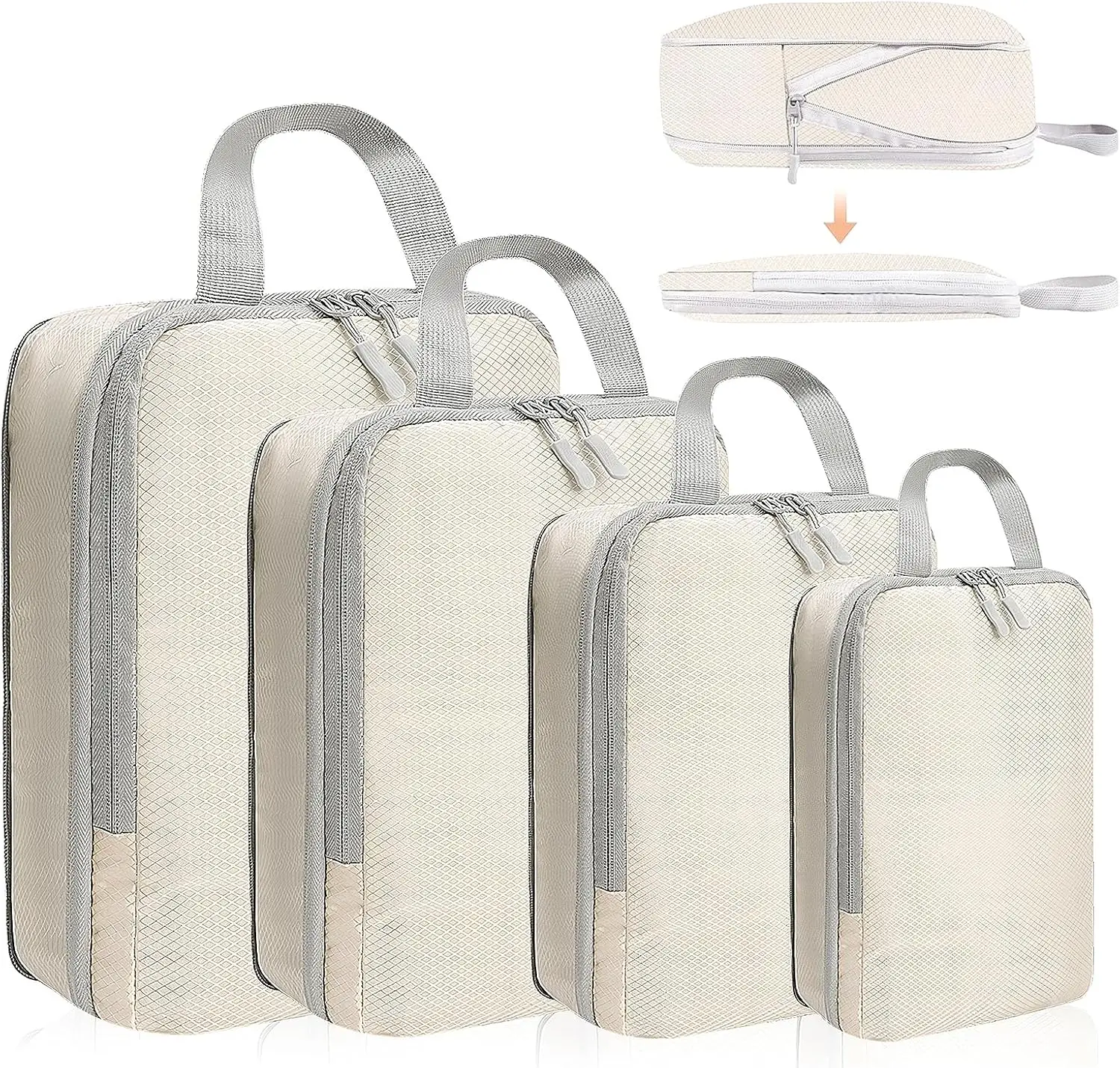 4 ensembles de cubes d'emballage à compression extensibles pour valise, ensemble de sacs de rangement de bagages peu encombrants, essentiels de voyage légers