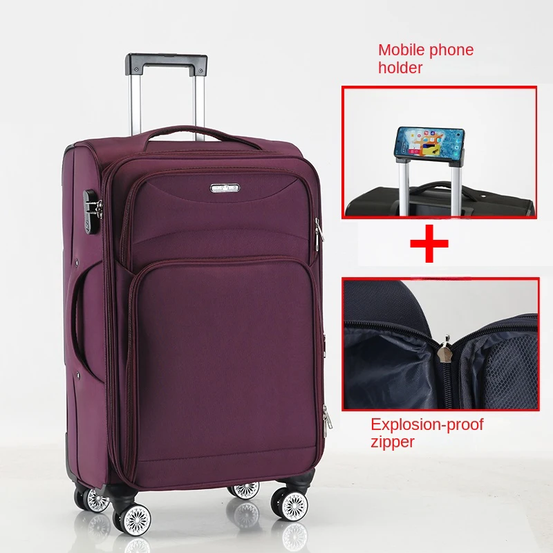 valise à roulettes oxford avec support de téléphone, valise de voyage, cabine, mot de passe, grande capacité, 
