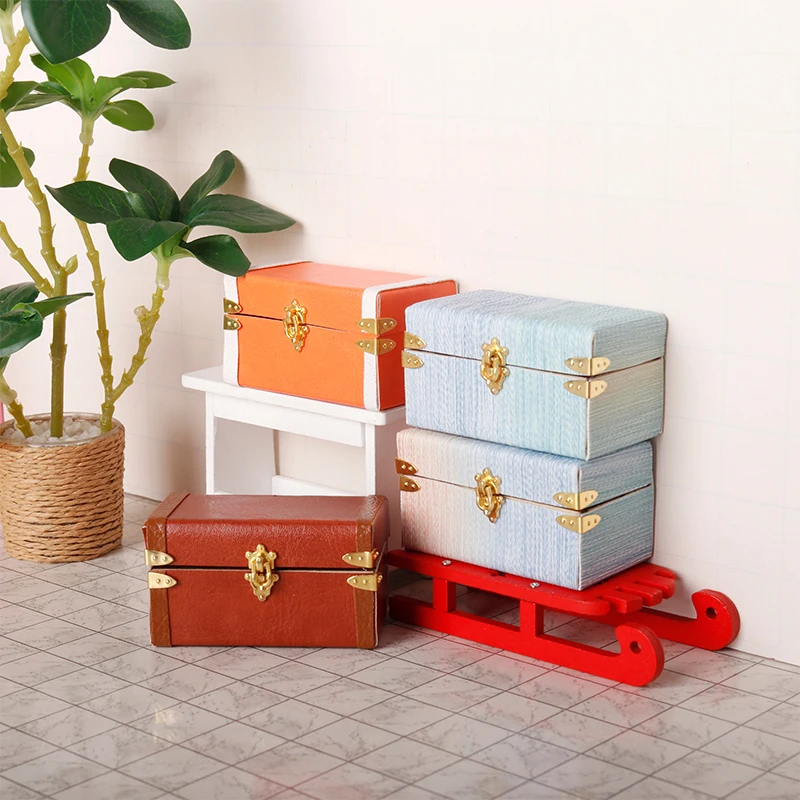 valise miniature pour maison de poupée 1:12, boîte à bagages en cuir vintage, boîte de rangement, modèle de maison, décoration, jouet, accessoires pour maison de poupée
