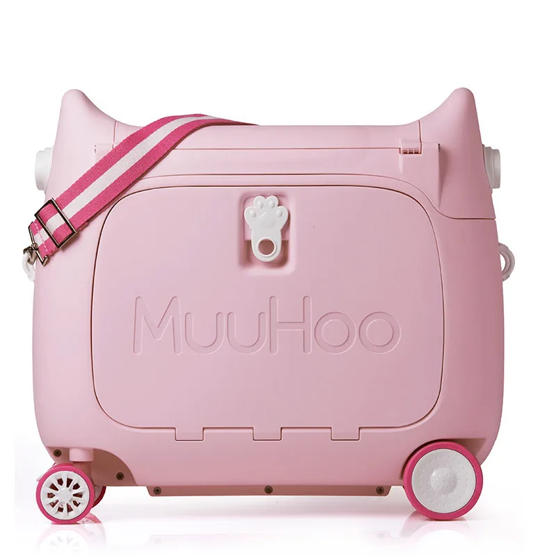 Valise à roulettes multifonctionnelle pour enfants, bagages de dessin animé pour enfants, valise à roulettes de voyage d'embarquement, 20 po, peut s'asseoir ou monté