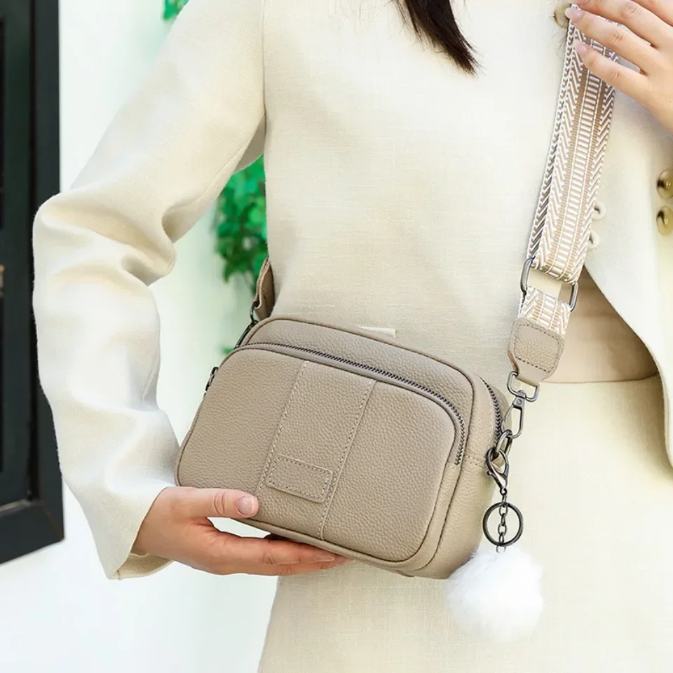 100% sac de messager en cuir véritable femmes mode style femme sac à main avec large bandoulière de luxe ampoule de cheveux sac à bandoulière