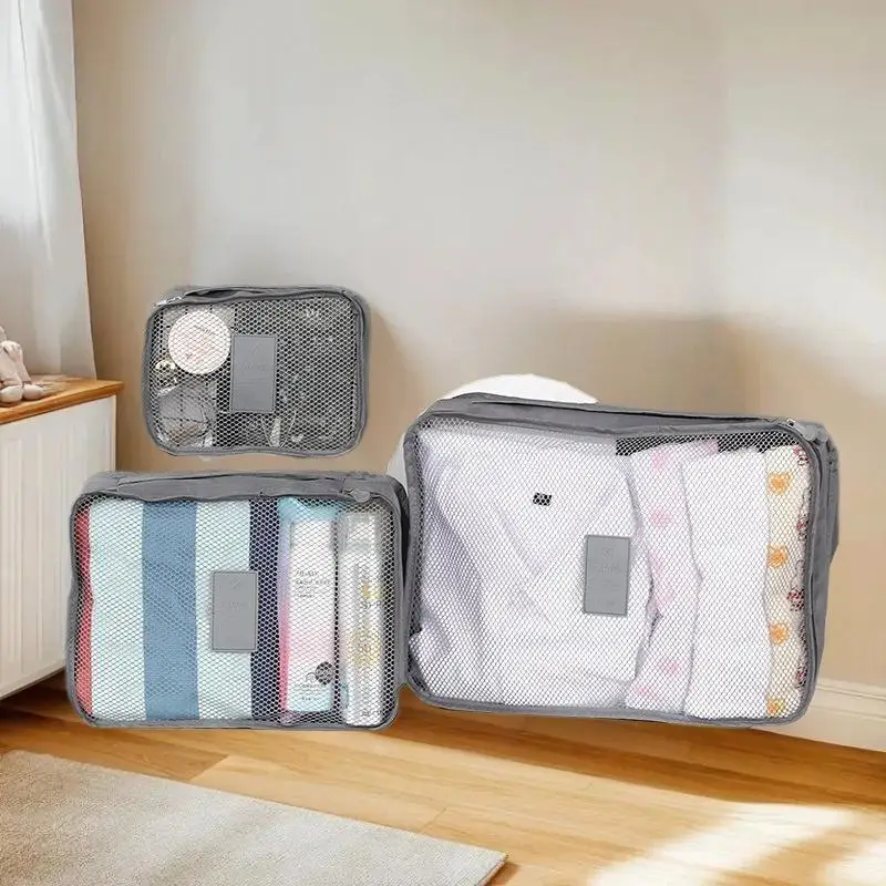 organisateur de voyage de grande taille 6 pièces, valise portable, sac de maquillage pour vêtements et chaussures, organisateur de bagages, sac de rangement de voyage
