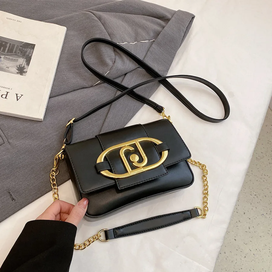 sacs à main de styliste en cuir avec rabat en métal pour femme, sacoches carrées décontractées à la mode, 2024