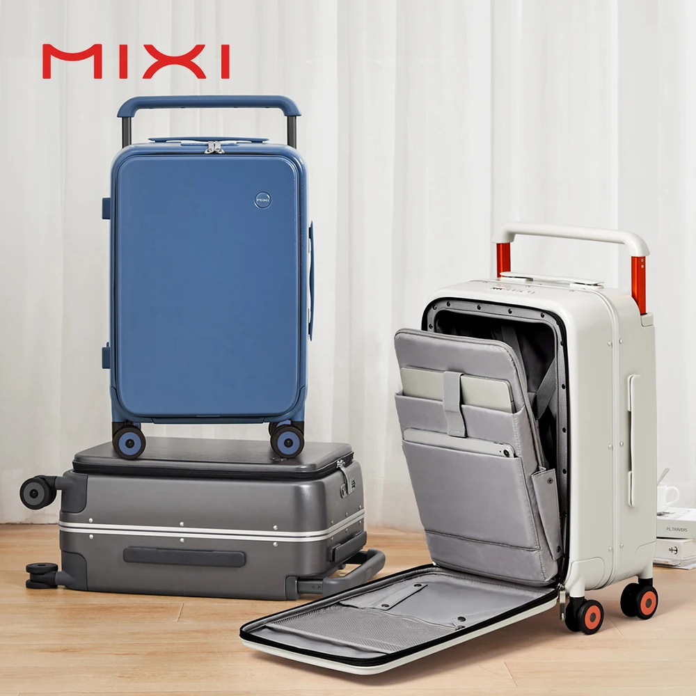 mixi nouveau design large poignée valise hommes bagage à main femmes voyage boîtier de chariot 20 pouces cabine pc cadre en aluminium m9275