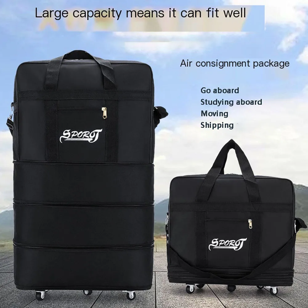 pack de voyage roues pour femmes hommes extensible pliable chariot bagages polyvalent valise noire pour voyage week-end sac de nuit