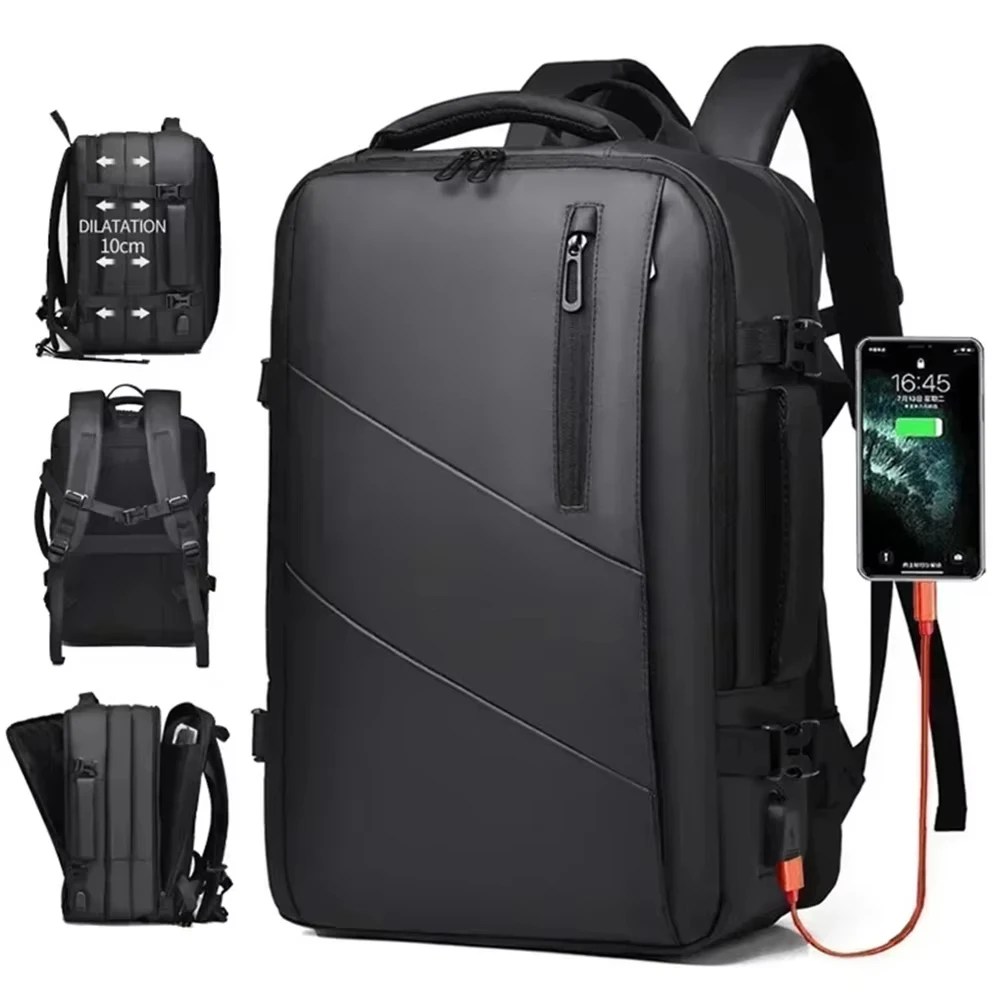 Sac à dos extensible de grande capacité pour hommes, sac de voyage d'affaires pour ordinateur portable 15.6 pouces, étanche, chargeur USB, bagages de Camping
