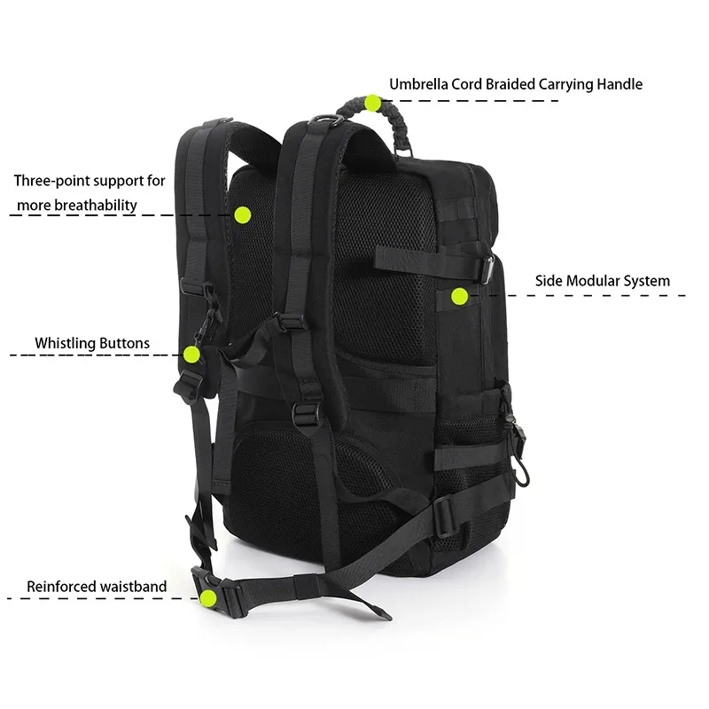 grand sac à dos à bagages avec système modulaire, plusieurs compartiments et espace pour chaussures
