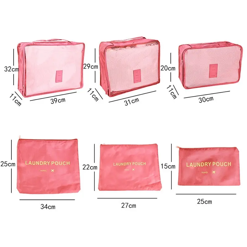cubes d'emballage de bagages pour voyage, valise de voyage, sacs à chaussures, vêtements, ensemble de 6 pièces