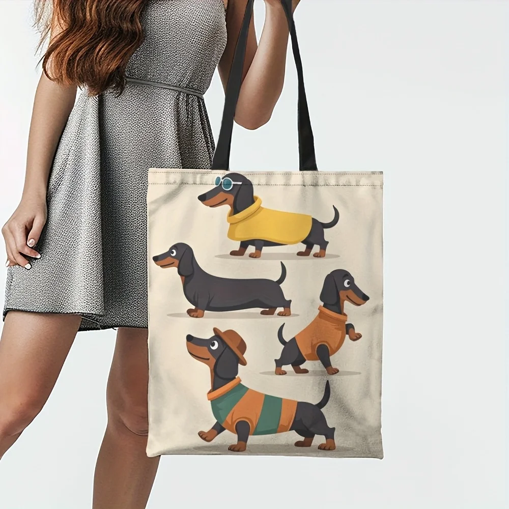 Sac fourre-tout Chic imprimé teckel, sac à main à bandoulière décontracté de grande capacité pour femmes, sac d'épicerie robuste en Polyester réutilisable