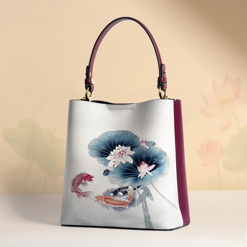sacs à main en cuir de vachette véritable pour femmes, sac à fleurs, haute qualité, marque de luxe, mode