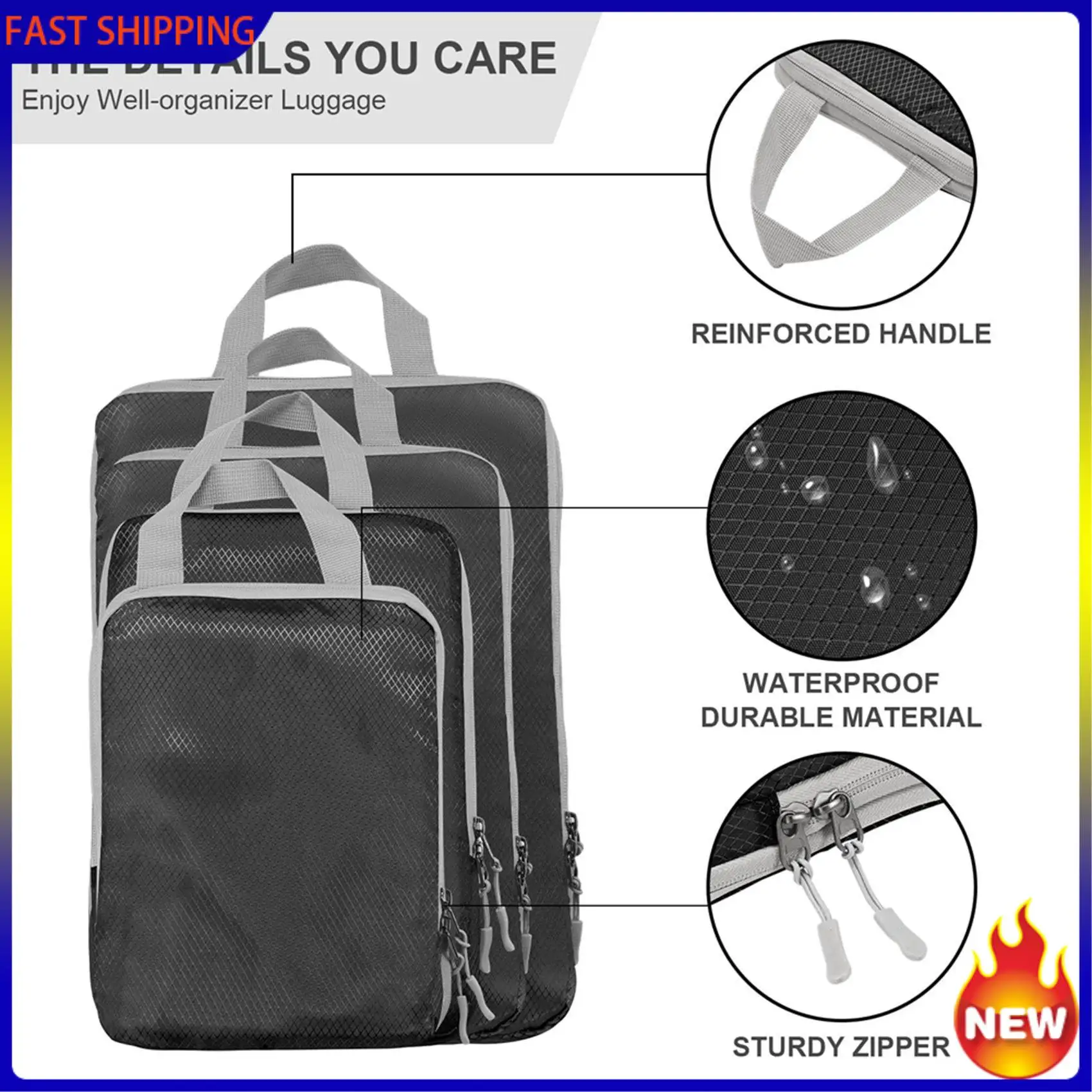 cubes d'emballage à compression tendance, 8 ensembles de cubes d'emballage ultralégers pour valise à main, emballage de voyage pour organisateur de valise b