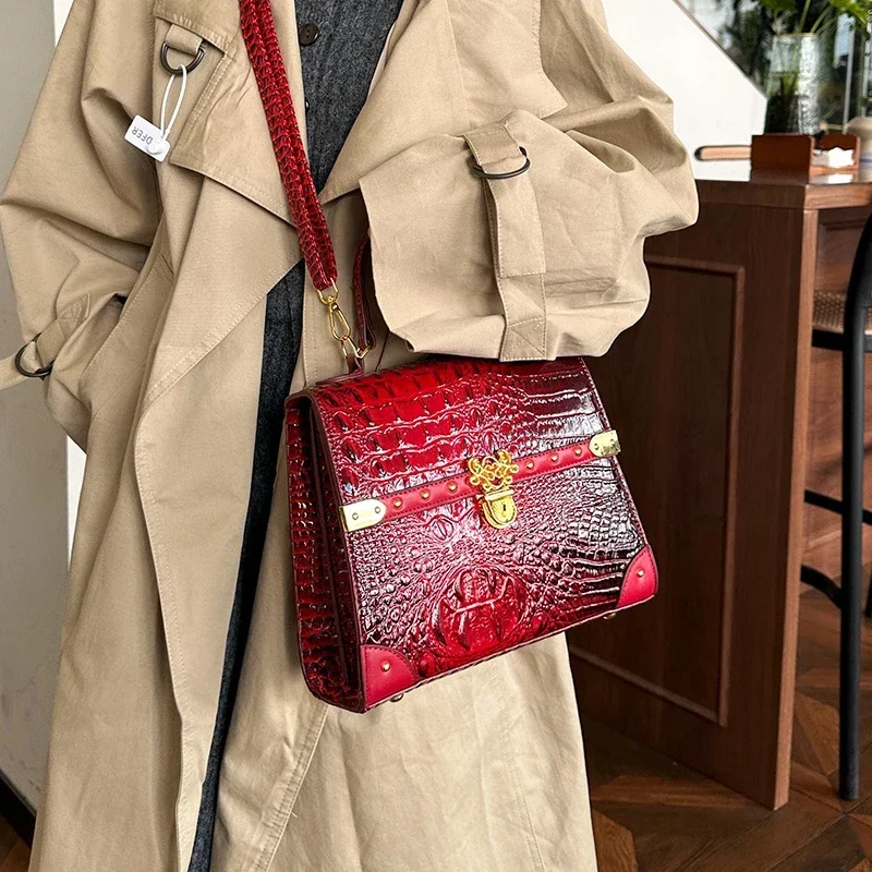 petit sac carré pour femme, sac à main classique, motif crocodile, sac à bandoulière, designer initié, marque supérieure