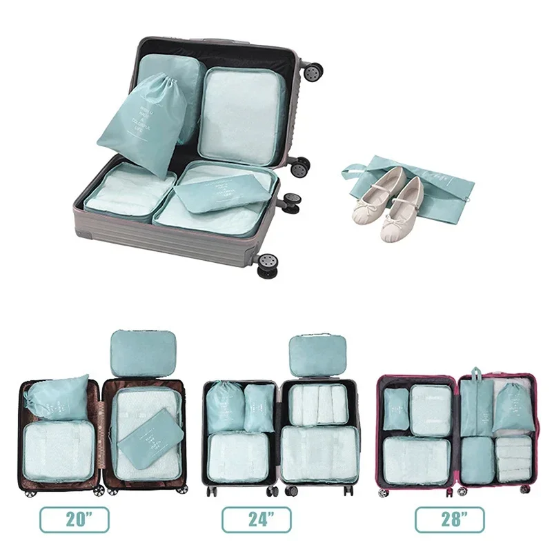 Organisateur de voyage de grande taille, 7 pièces, valise Portable, vêtements, chaussures, sac de maquillage, organisateur de bagages, sac de rangement de voyage