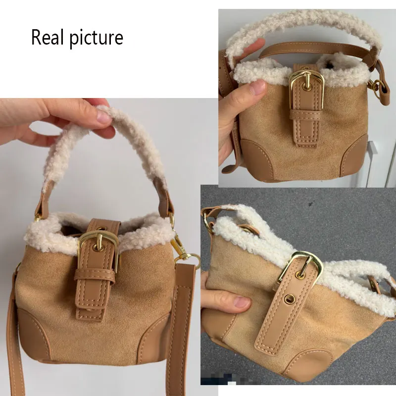 sacs pour femmes seau épaule sac à main automne hiver vintage polyvalent laine d'agneau sac à main élégant mode sac à bandoulière en gros