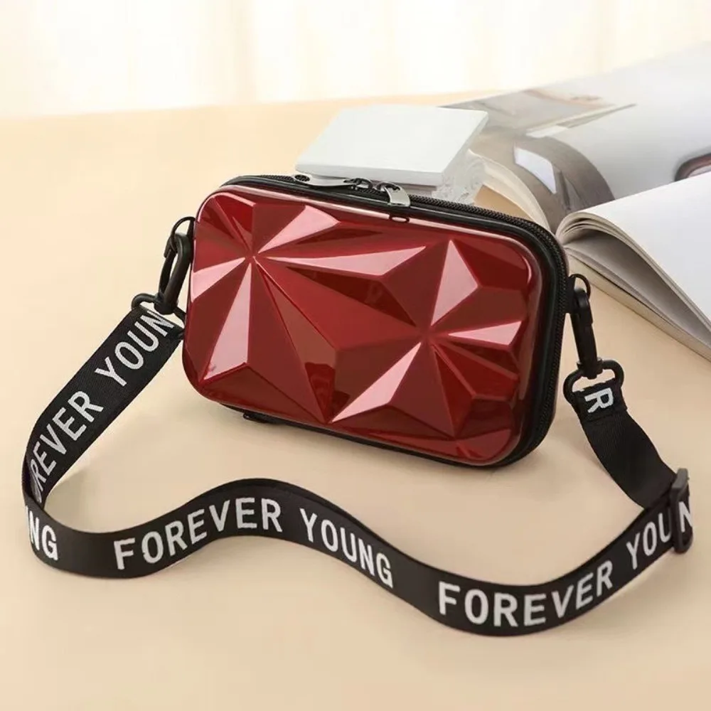 mini valise de 7 pouces en forme de valise pour femmes, sac à bandoulière simple étanche à fermeture éclair, sac à rouge à lèvres de couleur unie, sac de maquillage à coque rigide