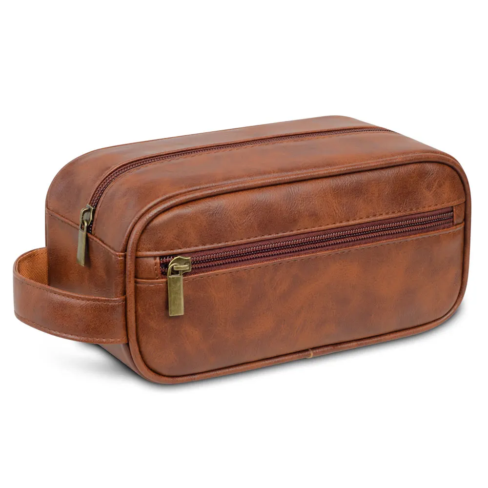 Sac de lavage en cuir pour hommes, sac de voyage, voyages d'affaires, sac à cosmétiques Portable, grande capacité, conception multi-poches, sac de lavage en cuir